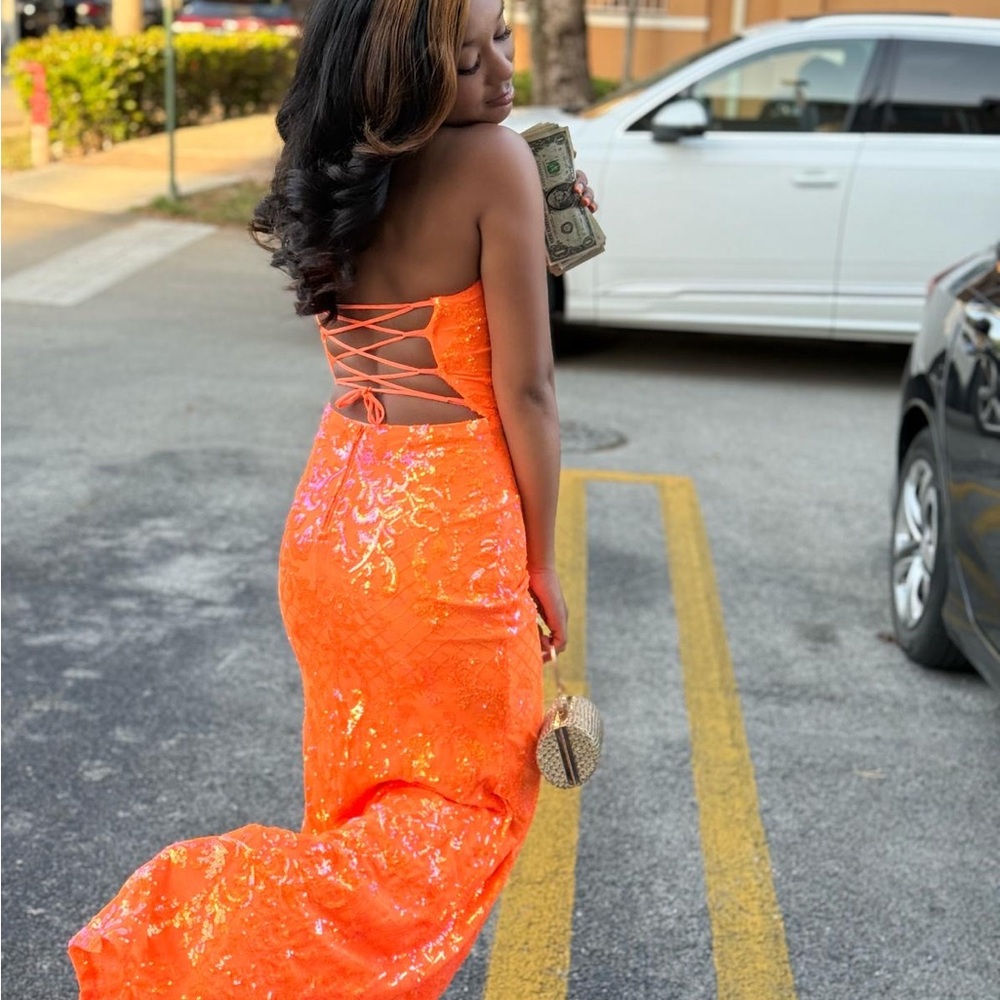 Windsor Orange Sequin Strapless Gown